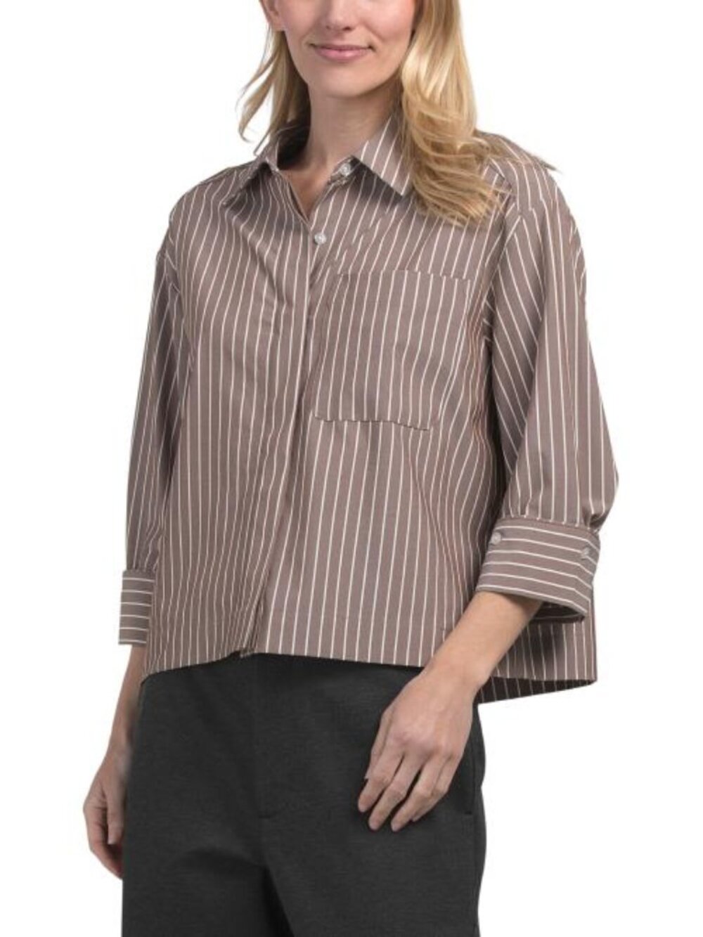 MODERN WORKS Glazed Stripe Super Stretch Long Sleeve Top